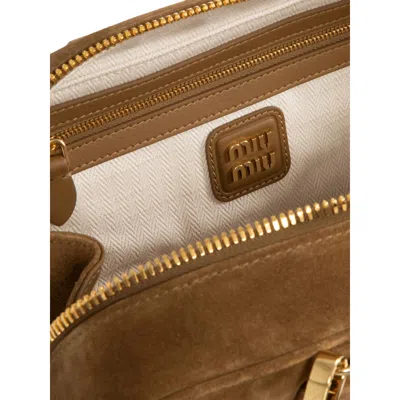 Miu Miu Arcadie Suede Leather Satchel With Padding In Brown