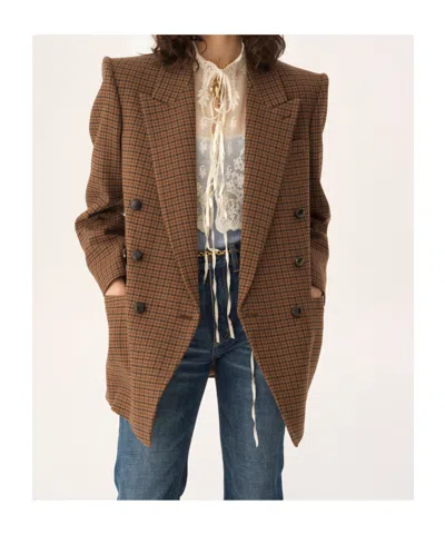 Chloé Checked Double-breasted Wool-blend Blazer In Animal Print