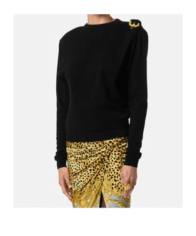 Versace Wool Sweater With Buckle Detail And Long Sleeves In Black