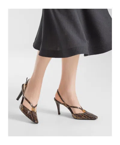 Fendi Ffold High Heel Printed Karung Slingbacks In Multi