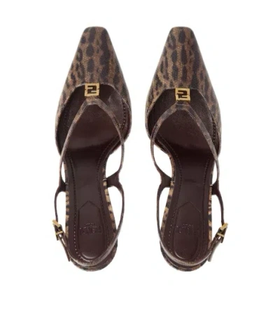 Fendi Ffold High Heel Printed Karung Slingbacks In Multi