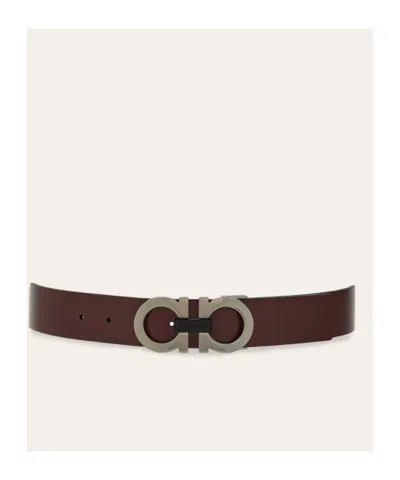 Ferragamo Reversible And Adjustable Gancini Belt In Brown