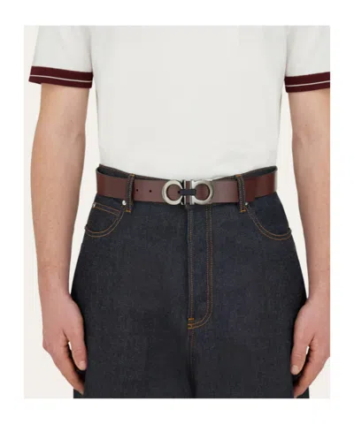 Ferragamo Reversible And Adjustable Gancini Belt In Brown