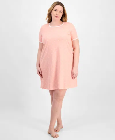 Charter Club Plus Size Printed Short-sleeve Sleepshirt, Exclusively At Macy's In Pink