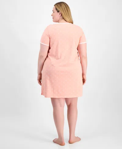 Charter Club Plus Size Printed Short-sleeve Sleepshirt, Exclusively At Macy's In Pink