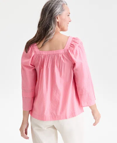 Style & Co Women's Square-neck 3/4-sleeve Shine Blouse, Macy's Exclusive In Pink