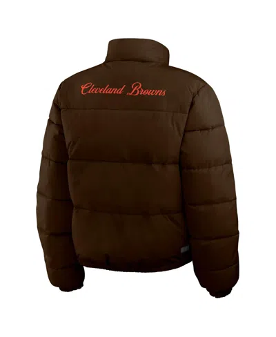 Wear By Erin Andrews Women's Brown/white Cleveland Browns Reversible Cropped Full-zip Puffer Jacket In Multi