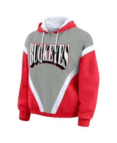 Wear By Erin Andrews Women's Scarlet/gray Ohio State Buckeyes Color Block Full-zip Windbreaker Jacket In Multi