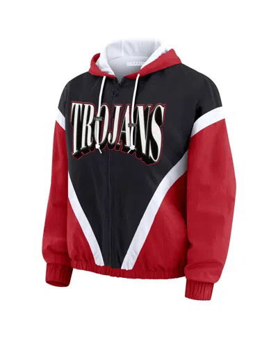 Wear By Erin Andrews Women's Cardinal/black Usc Trojans Color Block Full-zip Windbreaker Jacket In Multi