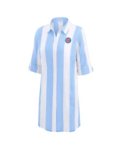 Tommy Bahama Blue Chicago Cubs Rugby Beach Boyfriend Full-button Top In Blue