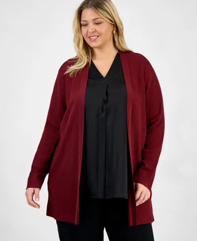 Jones New York Plus Size Open-front Long-sleeve Cardigan In Burgundy