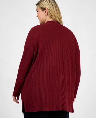 Jones New York Plus Size Open-front Long-sleeve Cardigan In Burgundy
