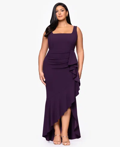 Betsy & Adam Plus Size Ruffle Detail Maxi Dress In Animal Print