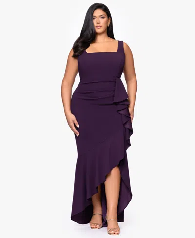 Betsy & Adam Plus Size Ruffle Detail Maxi Dress In Animal Print