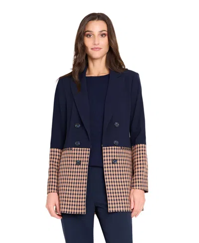 Tahari Asl Women's & Petite Houndstooth Color Block Jacket, Regular & Petite In Blue