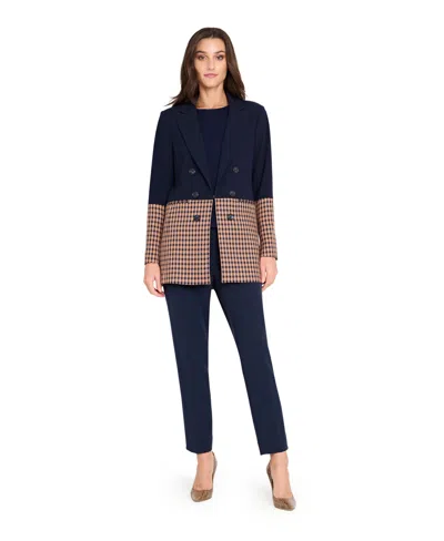 Tahari Asl Women's & Petite Houndstooth Color Block Jacket, Regular & Petite In Blue