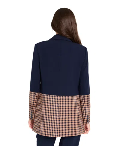 Tahari Asl Women's & Petite Houndstooth Color Block Jacket, Regular & Petite In Blue