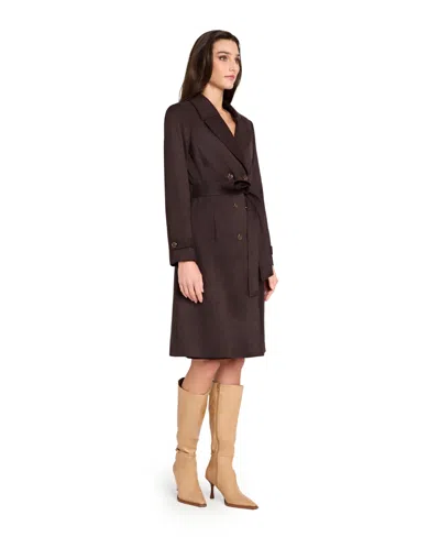 Tahari Asl Women's Suede Long Sleeve Trench Coat In Brown