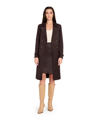 Tahari Asl Women's Suede Long Sleeve Trench Coat In Brown