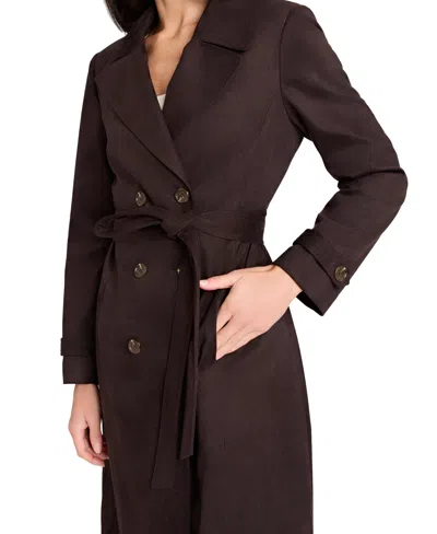 Tahari Asl Women's Suede Long Sleeve Trench Coat In Brown