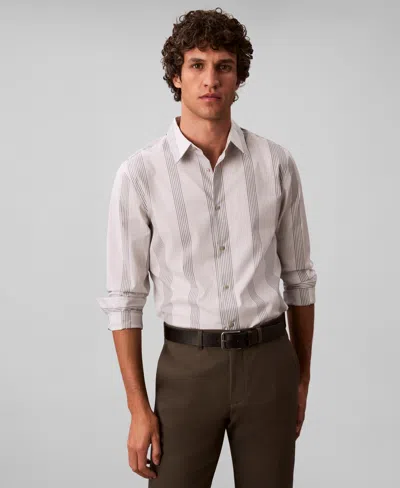 Calvin Klein Men's Yarn-dyed Stripe Supima Stretch Slim Shirt In Gray