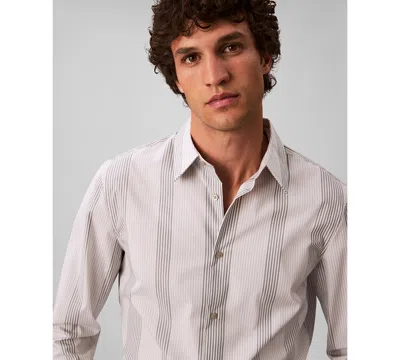 Calvin Klein Men's Yarn-dyed Stripe Supima Stretch Slim Shirt In Gray