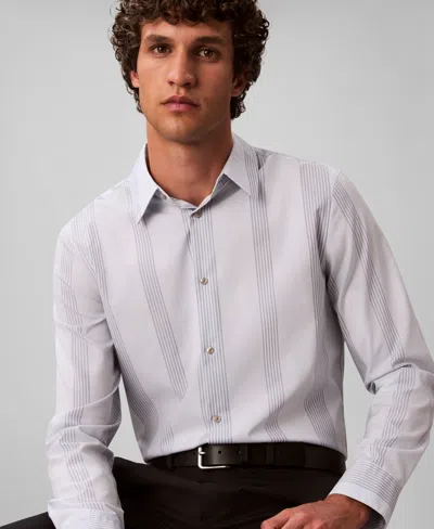 Calvin Klein Men's Yarn-dyed Stripe Supima Stretch Slim Shirt In Gray