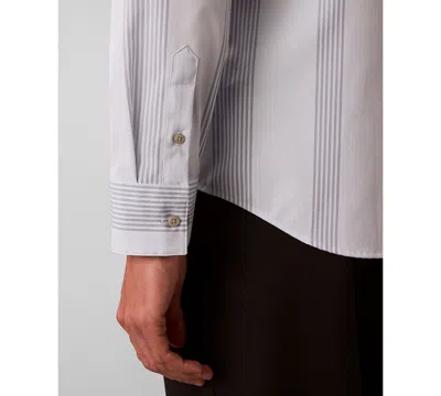 Calvin Klein Men's Yarn-dyed Stripe Supima Stretch Slim Shirt In Gray