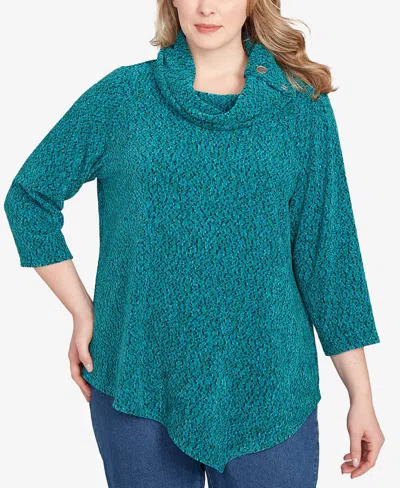 Ruby Rd. Plus Size Spacedye Chenille Split Cowl Neck Top In Green