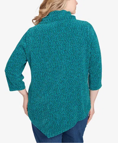 Ruby Rd. Plus Size Spacedye Chenille Split Cowl Neck Top In Green