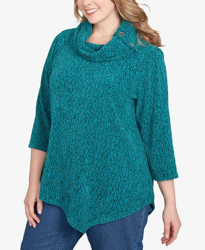 Ruby Rd. Plus Size Spacedye Chenille Split Cowl Neck Top In Green