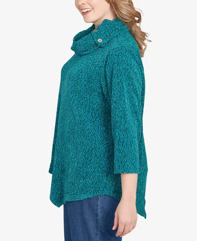 Ruby Rd. Plus Size Spacedye Chenille Split Cowl Neck Top In Green