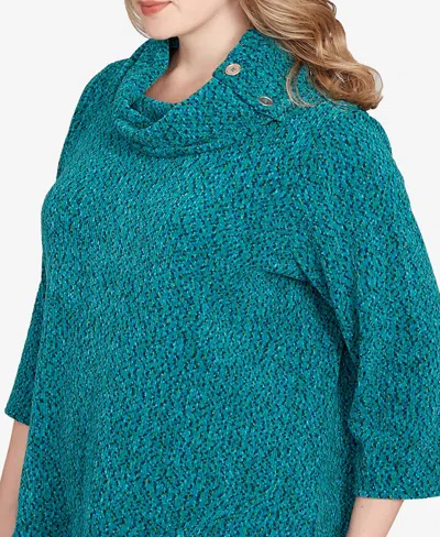 Ruby Rd. Plus Size Spacedye Chenille Split Cowl Neck Top In Green