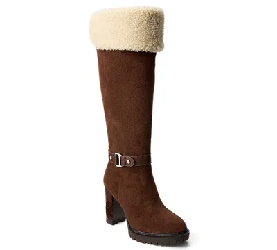 Ralph Lauren Women's Tasha Suede & Shearling Tall Heel Boot In Brown