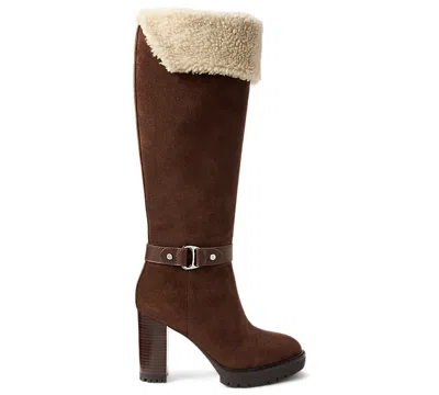 Ralph Lauren Women's Tasha Suede & Shearling Tall Heel Boot In Brown