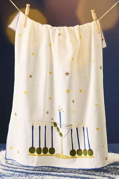 Anthropologie Martini Menorah Tea Towel In White