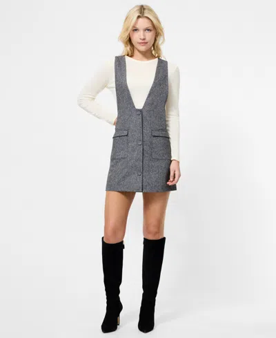 French Connection V-neck Wool Blend Apron Minidress In Gray