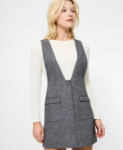 French Connection V-neck Wool Blend Apron Minidress In Gray