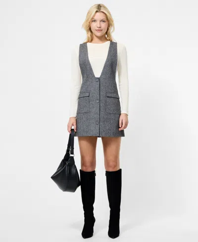 French Connection V-neck Wool Blend Apron Minidress In Gray