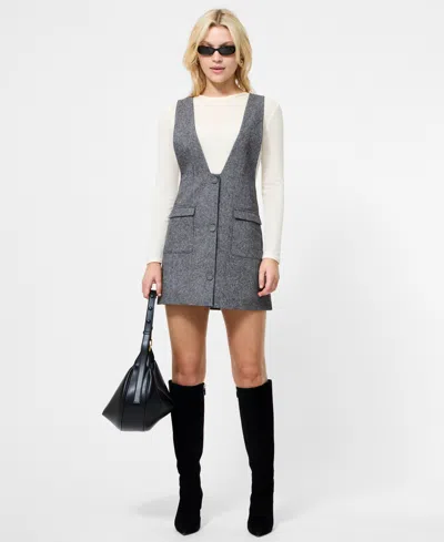 French Connection V-neck Wool Blend Apron Minidress In Gray