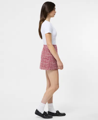 French Connection Brushed Houndstooth Mini Skirt In Red