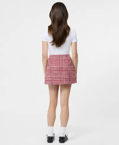 French Connection Brushed Houndstooth Mini Skirt In Red