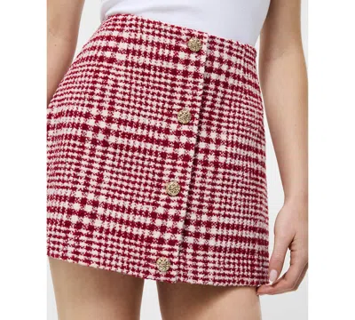 French Connection Brushed Houndstooth Mini Skirt In Red