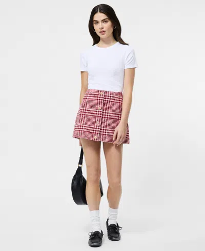 French Connection Brushed Houndstooth Mini Skirt In Red