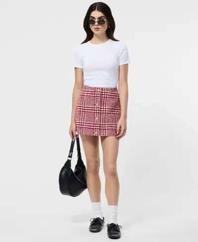 French Connection Brushed Houndstooth Mini Skirt In Red