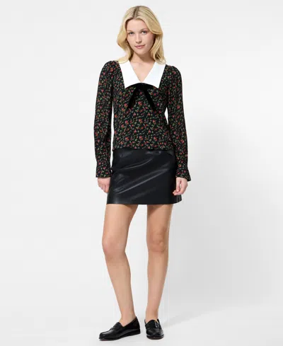 French Connection Yasmin Collared Crepe Top In Black