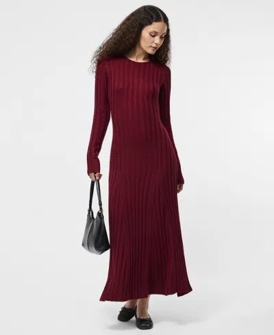 French Connection Long Sleeve Rib Maxi Sweater Dress In Burgundy