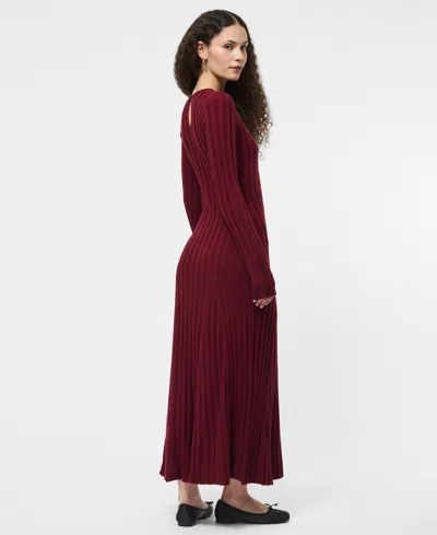 French Connection Long Sleeve Rib Maxi Sweater Dress In Burgundy