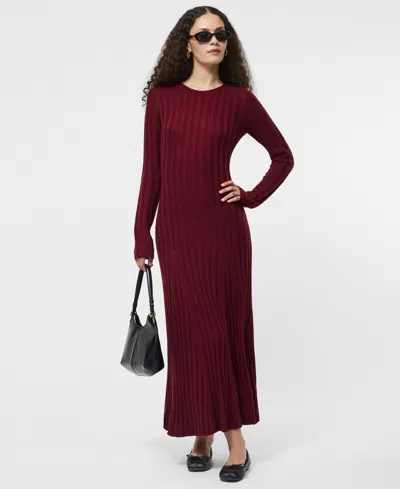 French Connection Long Sleeve Rib Maxi Sweater Dress In Burgundy