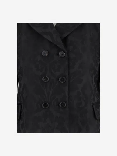 Chloé Double Breasted Floral Jacquard Wool Blend Crop Jacket In Black